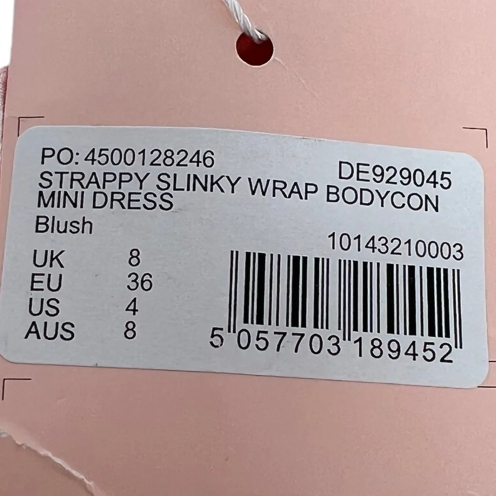 Misguided Pink Strappy Slinky Wrap Asymmetrical Bodycon Mini Dress Size 4 NWT